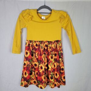 Boutique Mustard Yellow‎ Ruffled Shoulder Daisy Dress